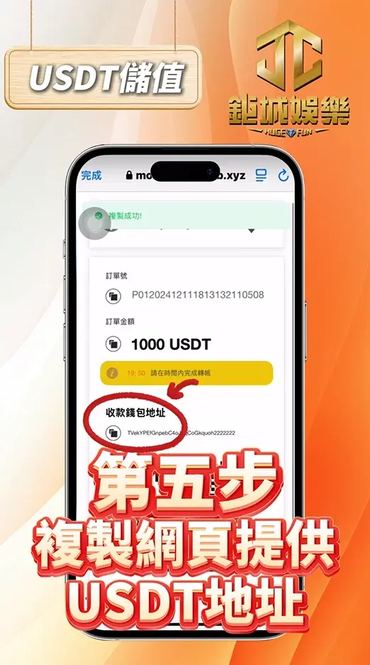 第五步:複製網頁提供USDT地址
