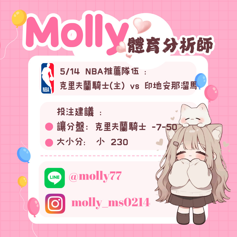 【NBA 賽事分析】usdt娛樂城 Molly-NBA 戰績預測 5/14 克里夫蘭騎士(主) vs 印地安那溜馬 1 0514 2